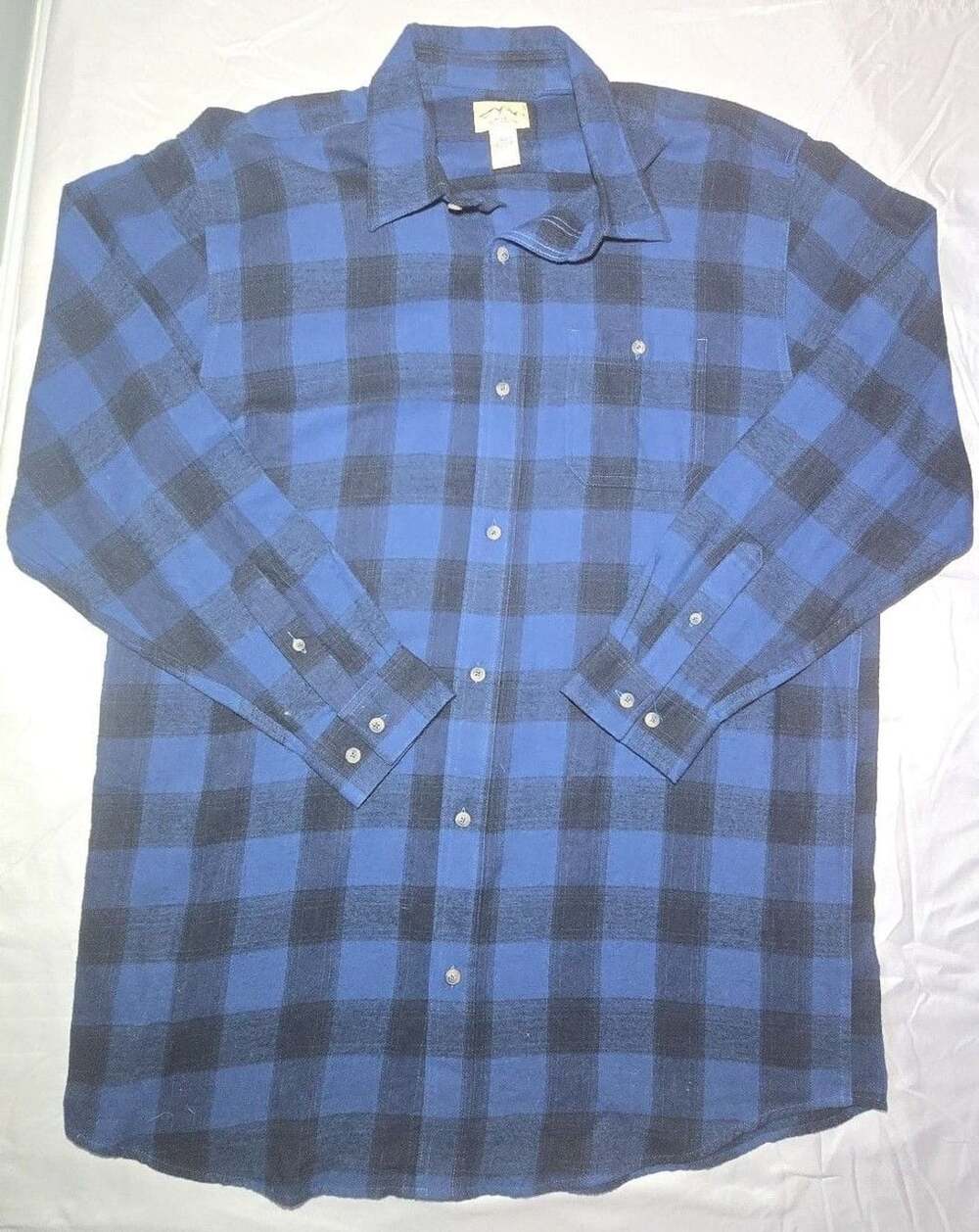 Blue Mountain Flannel Button Up Shirt XLT Blue Black Plaid
